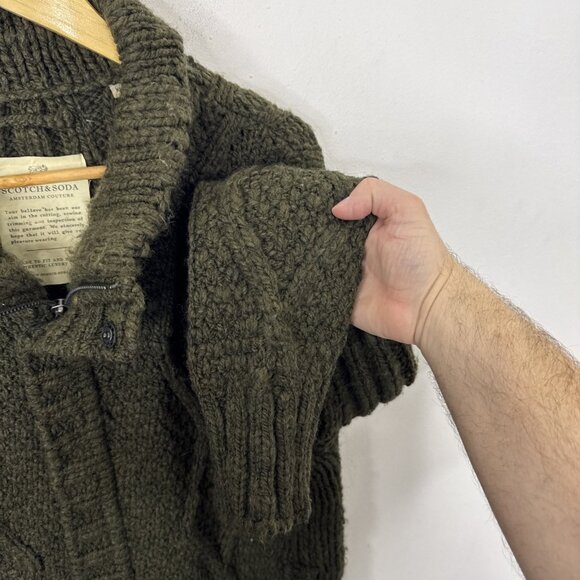 Scotch & Soda Men XL Cable Knit Wool Alpaca Blend Zip Jacket Green - Picture 3 of 8